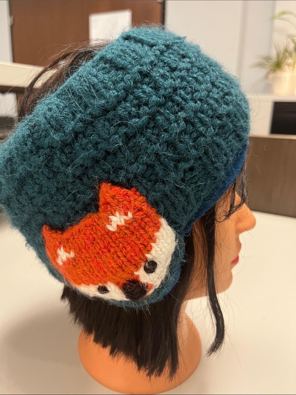 Andes Gifts Teal Alpaca Combo Ear Warmer / Headband with Fox Accent